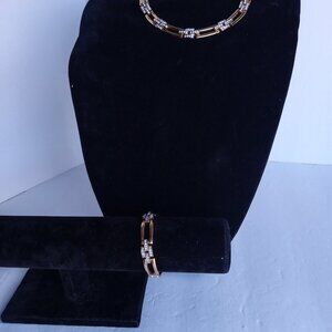 Beautiful ASK Brand Gold Tone and Rhinestone Necklace and Bracelet Set
